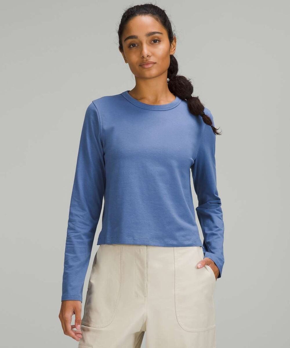 Lululemon Classic-Fit Cotton-Blend Y2k blue basic top Size Small A011270
